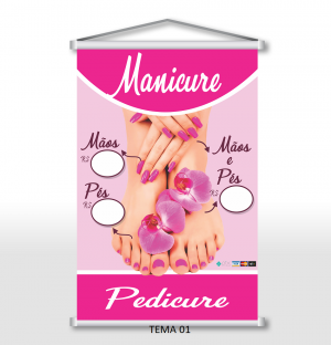 Banner Manicure e Pedicure (arte pronta, não pode alterar) Lona 440g  4x0 Brilho Madeira e cordinha 